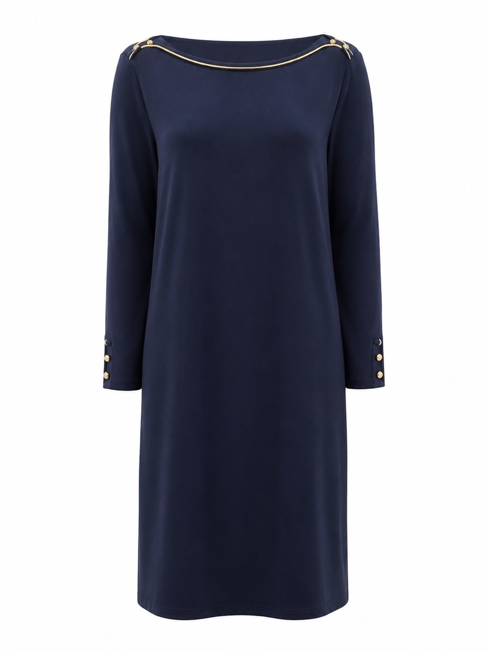 Lauren Ralph Lauren Navy Gold Trim Midi Dress Size L